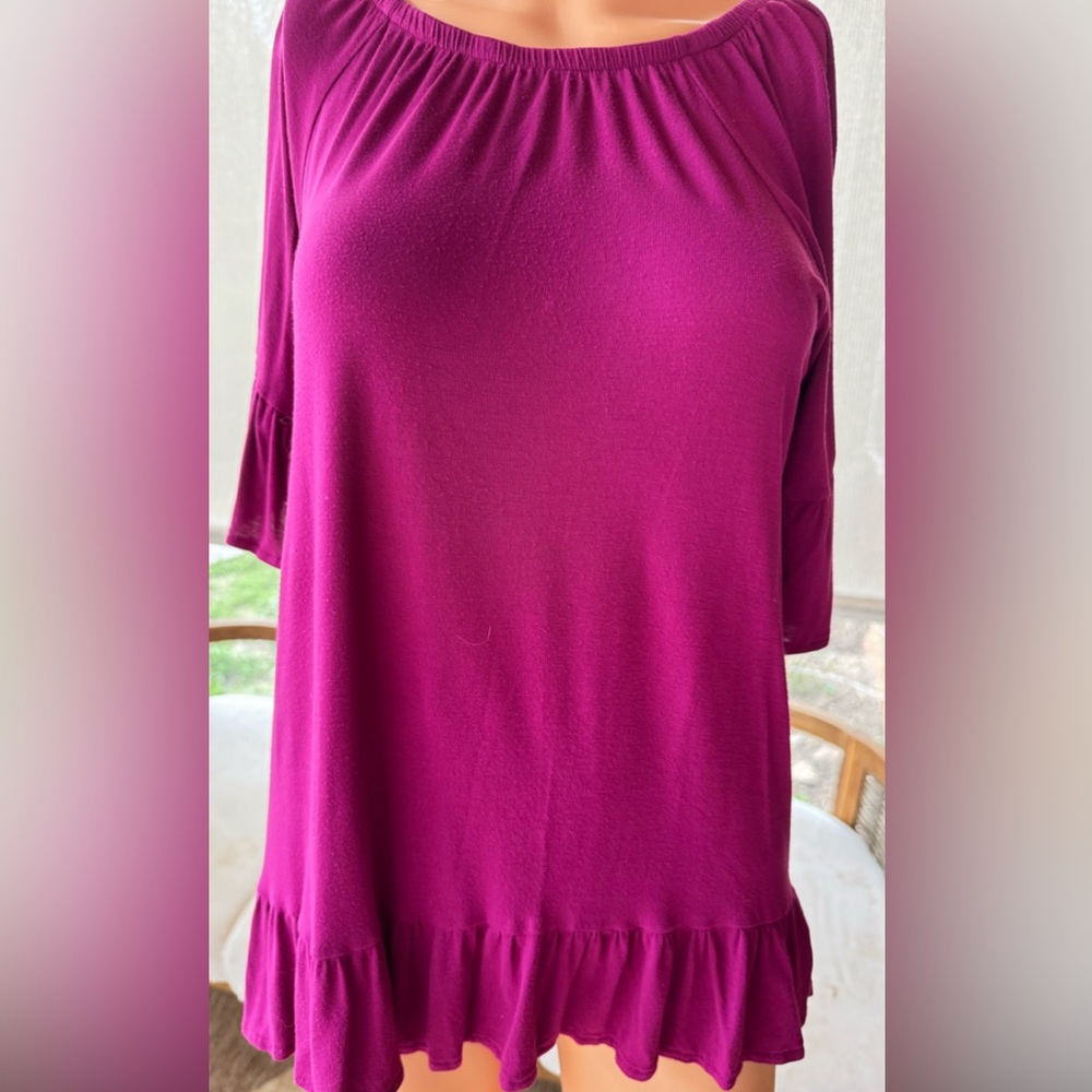 Magenta Boho Tunic Top Ruffle Hem Bell Sleeve Flowy Casual Medium A.N.A - Picture 3 of 7